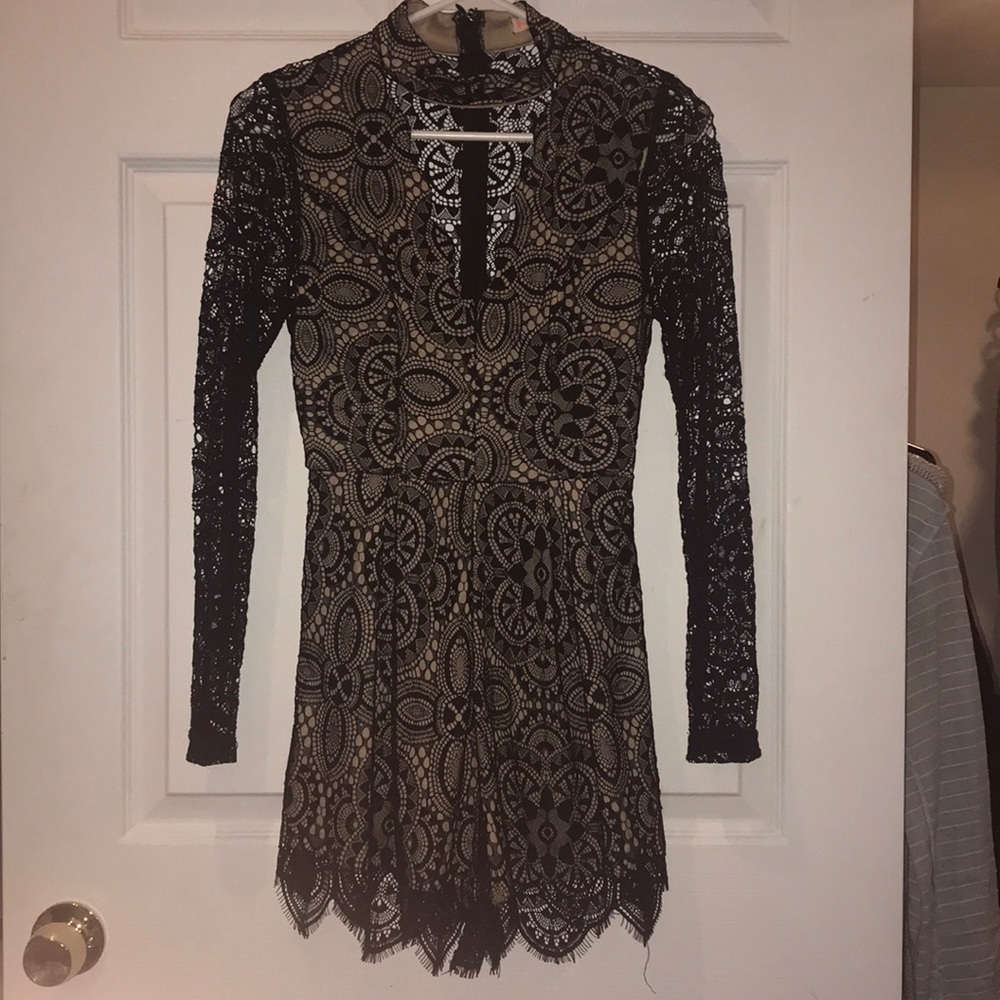 Black lace with nude underlay romper